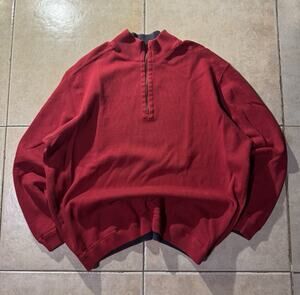 Men's Red Solid 1/4 Zip Mock Neck Knit Pullover Sweatshirt Long Sleeve Size M